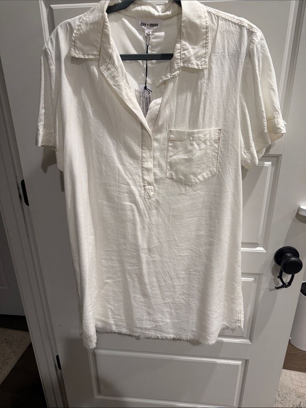 Cream Short Sleeve Midi Shirt Dress